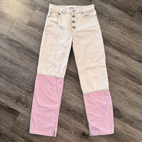 GANNI Pink Denim Core Lovy Straight-Leg Jeans - Picture 1 of 10